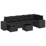 8 Piece Garden Sofa Set with Cushions Black Poly Rattan - Front View