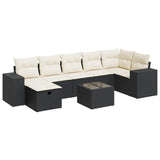 8 Piece Garden Sofa Set with Cushions Black Poly Rattan - Front View