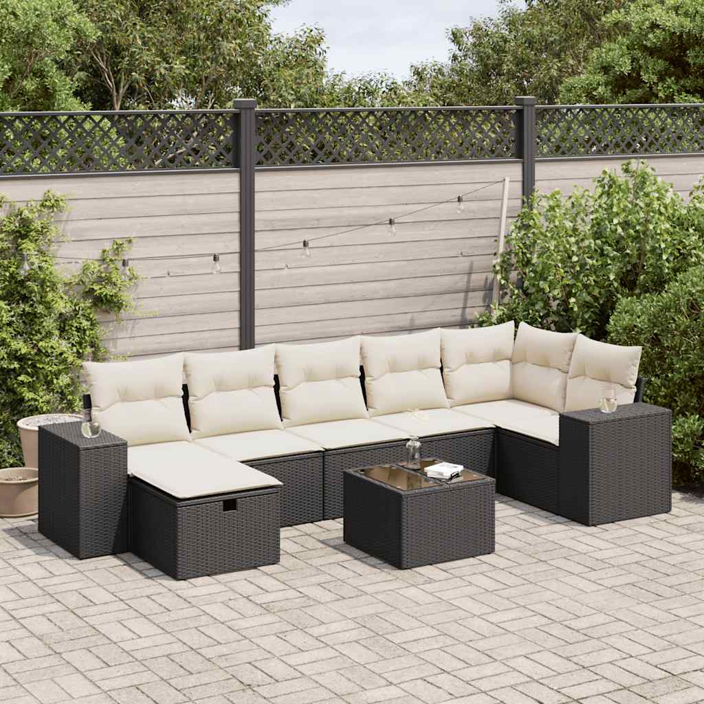 8 Piece Garden Sofa Set with Cushions Black Poly Rattan