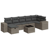 8 Piece Garden Sofa Set with Cushions Grey Poly Rattan - Front View