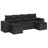 6 Piece Garden Sofa Set with Cushions Black Poly Rattan - Front View