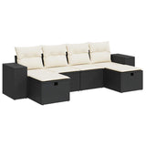 6 Piece Garden Sofa Set with Cushions Black Poly Rattan - Front View