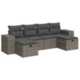 6 Piece Garden Sofa Set with Cushions Grey Poly Rattan - Front View