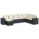 8 Piece Garden Sofa Set with Cushions Black Poly Rattan - Front View