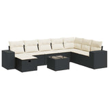 9 Piece Garden Sofa Set with Cushions Black Poly Rattan - Front View
