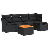 6 Piece Garden Sofa Set with Cushions Black Poly Rattan - Front View