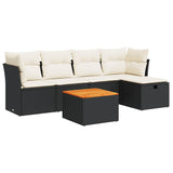 6 Piece Garden Sofa Set with Cushions Black Poly Rattan - Front View