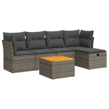 6 Piece Garden Sofa Set with Cushions Grey Poly Rattan - Front View