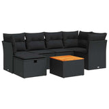 7 Piece Garden Sofa Set with Cushions Black Poly Rattan