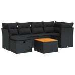 7 Piece Garden Sofa Set with Cushions Black Poly Rattan