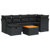 7 Piece Garden Sofa Set with Cushions Black Poly Rattan - Front View
