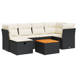 7 Piece Garden Sofa Set with Cushions Black Poly Rattan - Front View