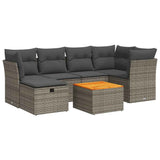 7 Piece Garden Sofa Set with Cushions Grey Poly Rattan - Front View