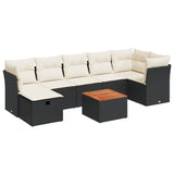 8 Piece Garden Sofa Set with Cushions Black Poly Rattan - Front View