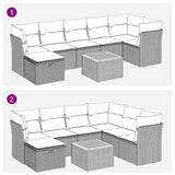 8 Piece Garden Sofa Set with Cushions Black Poly Rattan - Extra Image