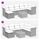 8 Piece Garden Sofa Set with Cushions Grey Poly Rattan