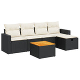 6 Piece Garden Sofa Set with Cushions Black Poly Rattan - Front View