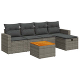 6 Piece Garden Sofa Set with Cushions Grey Poly Rattan - Front View