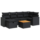 7 Piece Garden Sofa Set with Cushions Black Poly Rattan - Front View