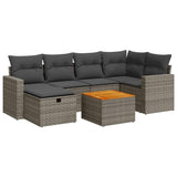 7 Piece Garden Sofa Set with Cushions Grey Poly Rattan - Front View