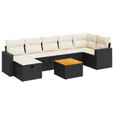 8 Piece Garden Sofa Set with Cushions Black Poly Rattan - Front View