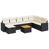 9 Piece Garden Sofa Set with Cushions Black Poly Rattan - Front View