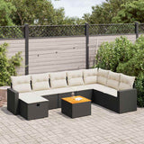 9 Piece Garden Sofa Set with Cushions Black Poly Rattan