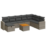 9 Piece Garden Sofa Set with Cushions Grey Poly Rattan - Front View