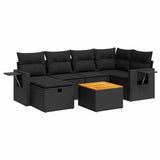 7 Piece Garden Sofa Set with Cushions Black Poly Rattan - Front View