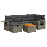 7 Piece Garden Sofa Set with Cushions Grey Poly Rattan - Front View