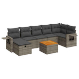 8 Piece Garden Sofa Set with Cushions Grey Poly Rattan - Front View