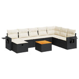 9 Piece Garden Sofa Set with Cushions Black Poly Rattan - Front View