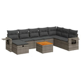 9 Piece Garden Sofa Set with Cushions Grey Poly Rattan - Front View