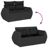 6 Piece Garden Sofa Set with Cushions Black Poly Rattan - Low Angle