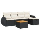 6 Piece Garden Sofa Set with Cushions Black Poly Rattan - Front View