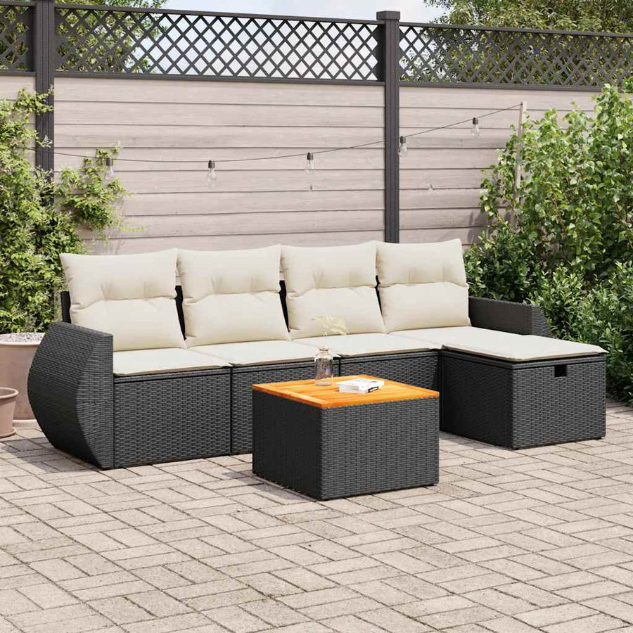 6 Piece Garden Sofa Set with Cushions Black Poly Rattan