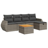 6 Piece Garden Sofa Set with Cushions Grey Poly Rattan - Front View