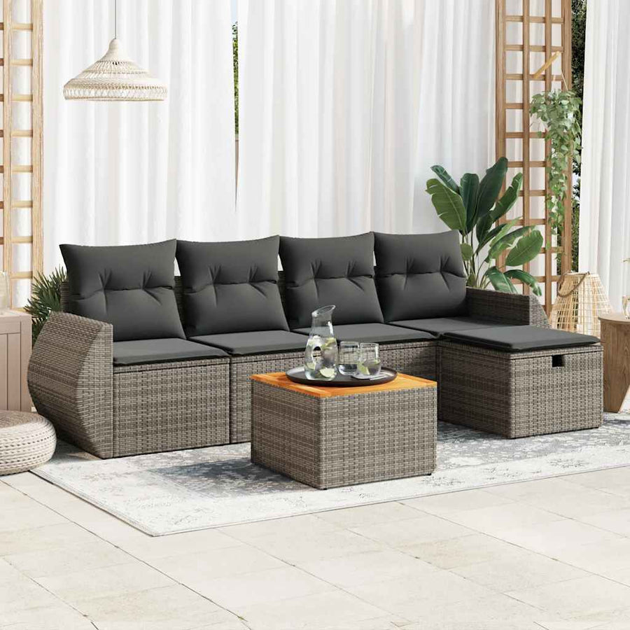 6 Piece Garden Sofa Set with Cushions Grey Poly Rattan