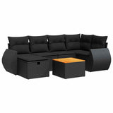 7 Piece Garden Sofa Set with Cushions Black Poly Rattan - Front View