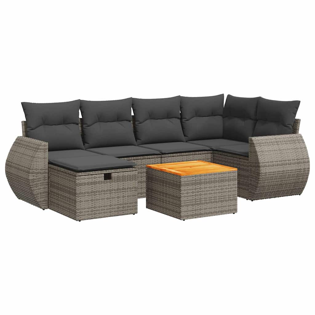 7 Piece Garden Sofa Set with Cushions Grey Poly Rattan