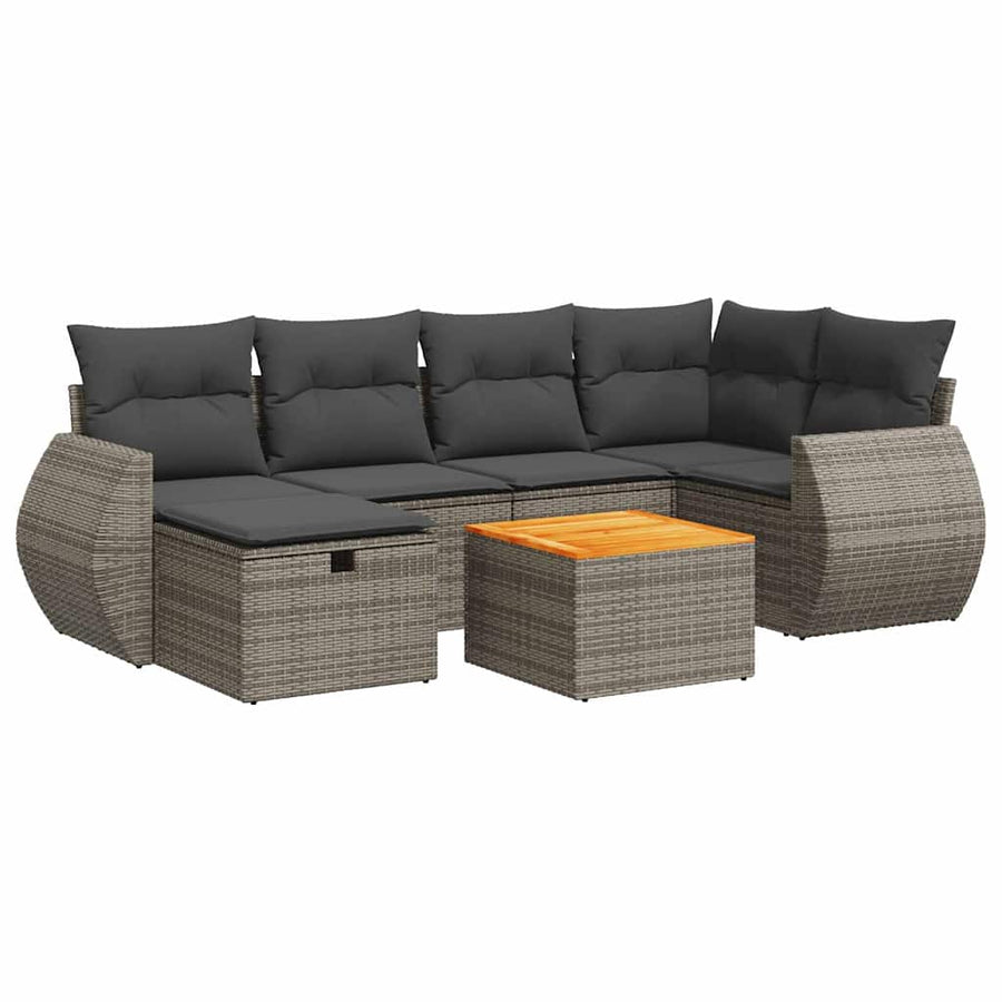 7 Piece Garden Sofa Set with Cushions Grey Poly Rattan