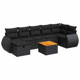 8 Piece Garden Sofa Set with Cushions Black Poly Rattan - Front View