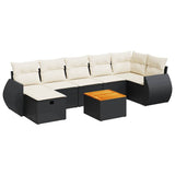 8 Piece Garden Sofa Set with Cushions Black Poly Rattan - Front View