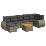 8 Piece Garden Sofa Set with Cushions Grey Poly Rattan - Front View