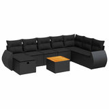 9 Piece Garden Sofa Set with Cushions Black Poly Rattan - Front View