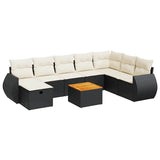 9 Piece Garden Sofa Set with Cushions Black Poly Rattan - Front View