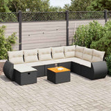 9 Piece Garden Sofa Set with Cushions Black Poly Rattan