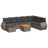 9 Piece Garden Sofa Set with Cushions Grey Poly Rattan - Front View