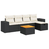 6 Piece Garden Sofa Set with Cushions Black Poly Rattan - Front View