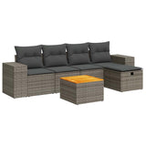 6 Piece Garden Sofa Set with Cushions Grey Poly Rattan - Front View